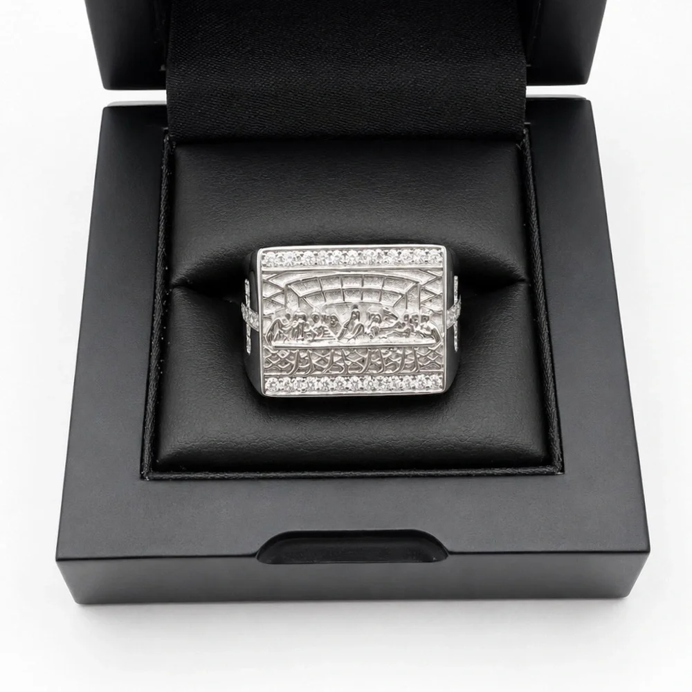 925 Sterling Silver MOISSANITE Last Supper Men’s Ring Size 11 or 12